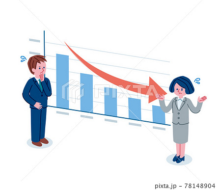 グラフとスーツを着た男女のイラストのイラスト素材