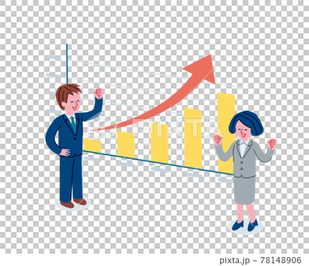 グラフとスーツを着た男女のイラストのイラスト素材