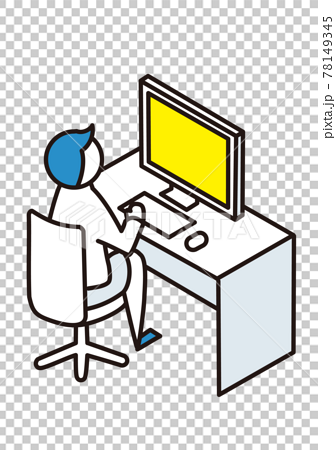 デスクトップpcを操作する人のアイソメトリック図 のイラスト素材