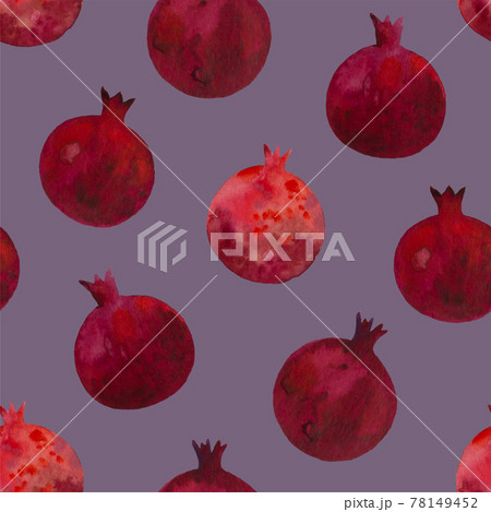 Watercolor seamless print with dark red pomegranates. Pattern with garnet fruits. 78149452