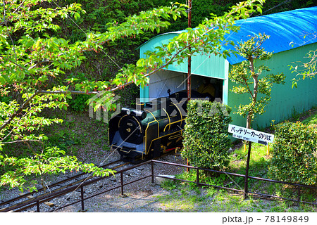 小田原城址公園子供遊園地の機関車の写真素材