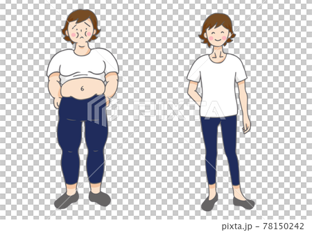 太っている男性と痩せている男性 ダイエット前後のイラスト素材