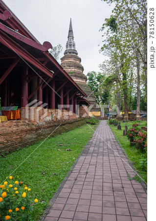 Wat Chedi Luang. THAILAND-MAY 3,2021:Chiang Saen City Temple.Chedi Luang Temple of CHIANGSAEN  in CHIANGRAI at THAILAND. 78150628