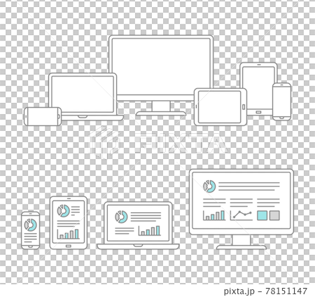 Line drawing icon set for laptops, desktops, smartphones and tablets Line drawing icon set for laptops, desktops, smartphones and tablets 78151147