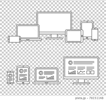 Line drawing icon set for laptops, desktops, smartphones and tablets 78151148