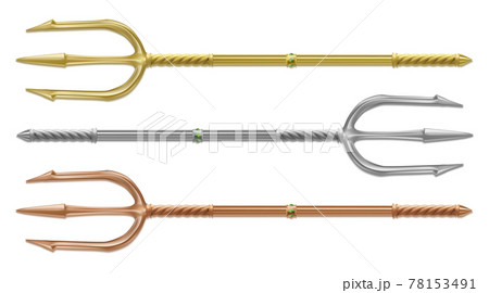Gold, silver and bronze trident, devil pitchfork 78153491