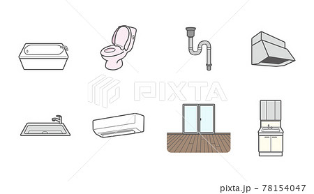 アイコンセット　エアコン　浴室　排水管　レンジフード　洗面台　トイレ　キッチン　フローリング 78154047