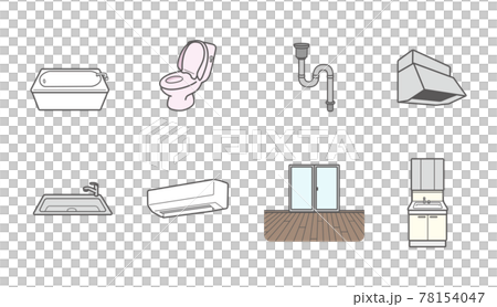 アイコンセット　エアコン　浴室　排水管　レンジフード　洗面台　トイレ　キッチン　フローリング 78154047