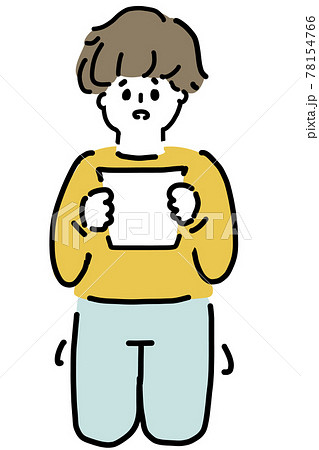 ゆるい線で描いた書類を見て考える人のイラスト素材