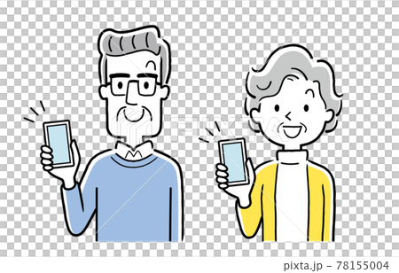 ベクターイラスト素材：スマホを持つシニア世代の男女 78155004