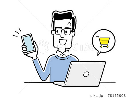 ベクターイラスト素材：パソコンとスマートフォンを利用する男性 78155008
