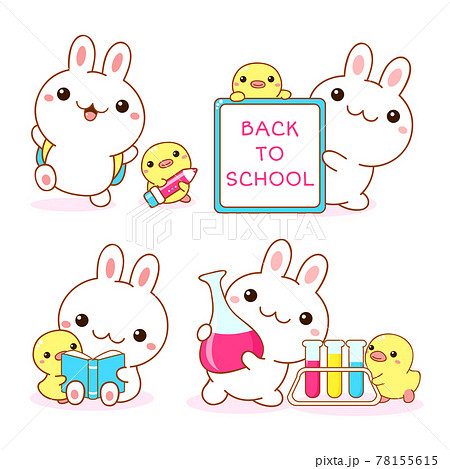 Back to school. Set of kawaii bunny and duckling 78155615