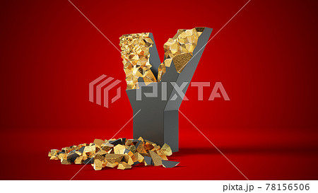 damaged black letter Y reveals gold inside. 3d illustration 78156506