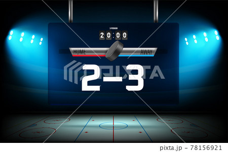 Illuminated ice hockey stadium with scoreboard and score of the match 78156921