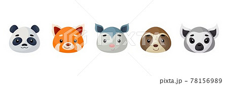 Cute animals heads set. Collection funny animals characters for kids cards, baby shower, birthday invitation, house interior. Bright colored childish vector illustration. 78156989