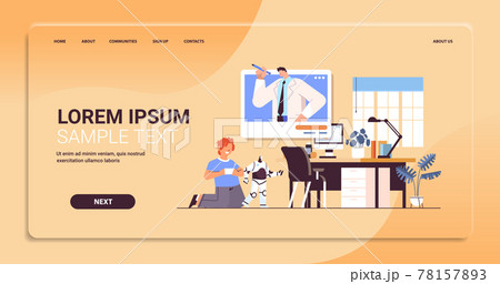 schoolboy playing with radio controlled robotic toy and discussing with teacher during video call self isolation schoolboy playing with radio controlled robotic toy and discussing with teacher during video call self isolation 78157893