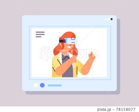 schoolgirl wearing vr headset smiling girl in digital glasses exploring virtual reality interactive services 78158077