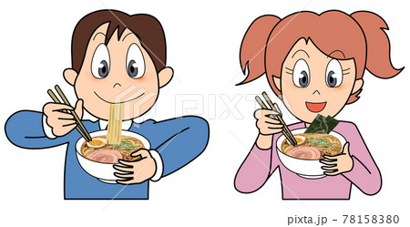 ラーメンを食べる男女のイラスト素材 ラーメンを食べる男女のイラスト素材