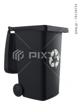 Plastic black trash can isolated on white background 78158734