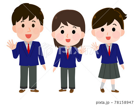 ジェンダーレス制服の学生 3人 イラストのイラスト素材