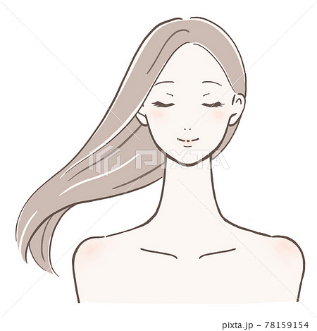 髪がサラサラでなびいている女性 正面左方向のイラスト素材