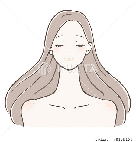 髪がサラサラでなびいている女性 正面のイラスト素材 髪がサラサラでなびいている女性 正面のイラスト素材