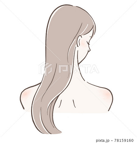 髪がサラサラの女性 後ろ姿右下向き 下ろした髪のイラスト素材