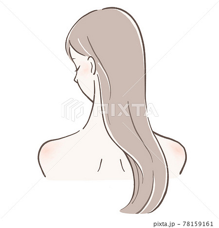 髪がサラサラの女性 後ろ姿左下向き 下ろした髪のイラスト素材