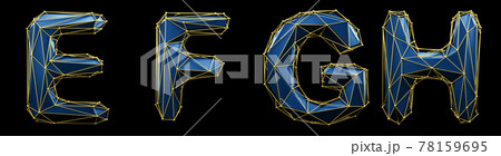 Realistic 3D set of letters E, F, G, H made of low poly style. Collection symbols of low poly style blue color glass isolated on black background 3d Realistic 3D set of letters E, F, G, H made of low poly style. Collection symbols of low poly style blue color glass isolated on black background 3d 78159695