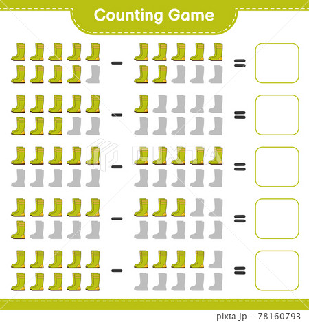 Counting game, count the number of Rubber Boots and write the result. Educational children game, printable worksheet, vector illustration 78160793