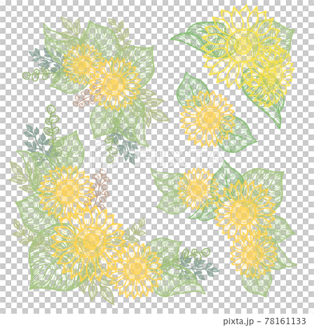 Hand-painted sunflower and botanical frame decoration material set Hand-painted sunflower and botanical frame decoration material set 78161133