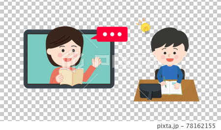 Illustration of a child (boy) studying with a tutor online 78162155