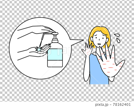 Skin Care A cute woman who is sad because her hands are rough due to alcohol disinfection Illustration Simple Vector Skin Care A cute woman who is sad because her hands are rough due to alcohol disinfection Illustration Simple Vector 78162401