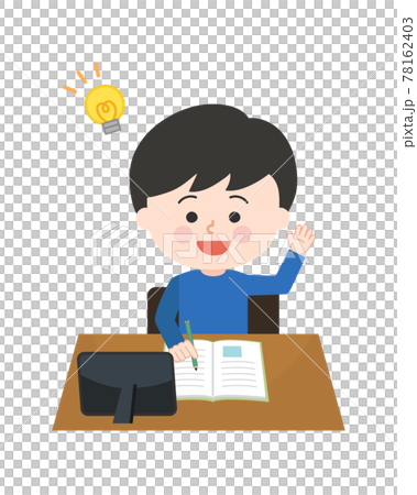 一個男孩在看平板電腦時受到學習啟發的插圖 一個男孩在看平板電腦時受到學習啟發的插圖 78162403