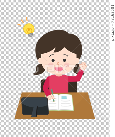 Illustration of a girl who is inspired by studying while looking at a tablet Illustration of a girl who is inspired by studying while looking at a tablet 78162581