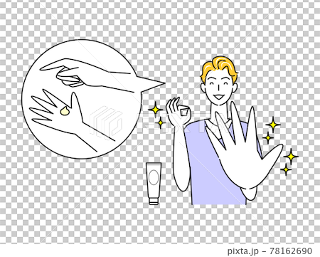 Skin Care A cute male illustration that is happy to heal rough hands caused by alcohol disinfection Simple Vector Skin Care A cute male illustration that is happy to heal rough hands caused by alcohol disinfection Simple Vector 78162690