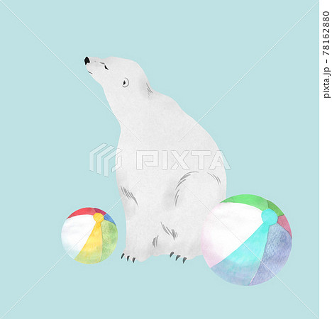 白クマとビーチボールのイラストのイラスト素材 7816