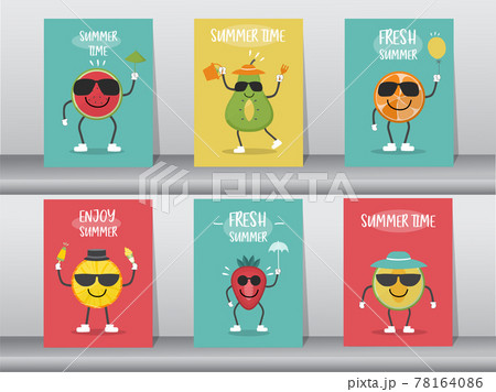 Set of funny fruits cartoon on summer,gift tag,card,postcard,poster,template,greeting,fruits,Vector illustration.  78164086