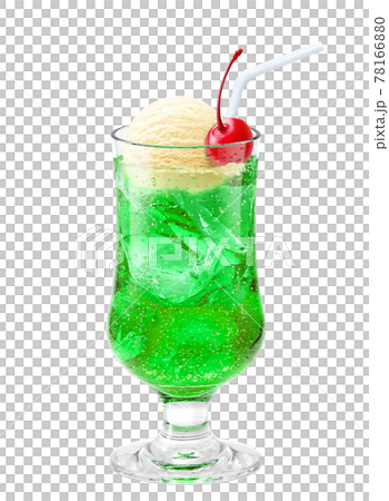 クリームソーダ メロンソーダ イラスト リアル ストロー 78166880