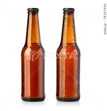 brown bottles with beer on white 78167440