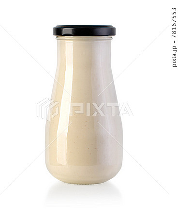 White barbecue sauce in glass jar 78167553