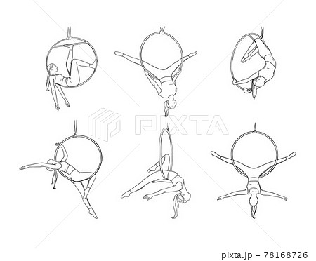 Acrobat dancer in circus hoop. Aerial dancer set isolated in white background. Vector illustration 78168726