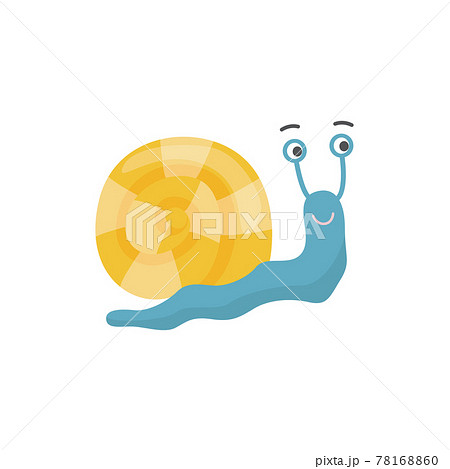 Blue Snail With Yellow Shell Cute Smiling のイラスト素材