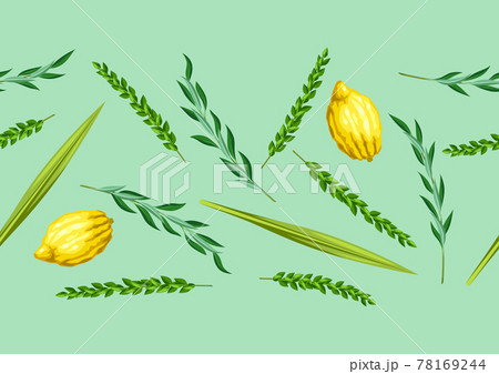 Happy Sukkot seamless pattern. Holiday background with Jewish festival traditional symbols. 78169244