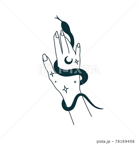 Hands clipart, magic mystic hand gestures icons symbols, Esoteric  witchcraft women hand, Black white line art outline hands PNG download