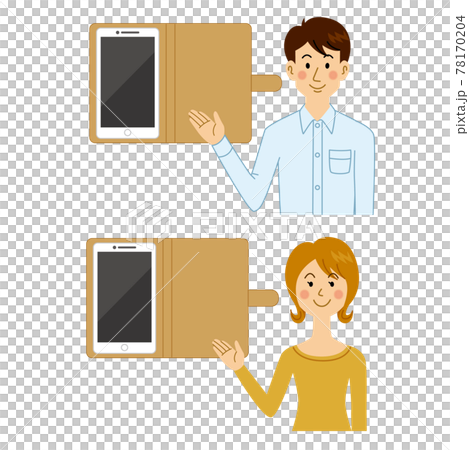 將智能手機連接到筆記本電腦外殼的男人和女人 78170204