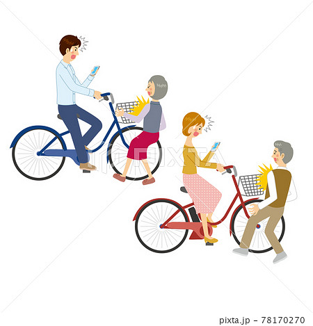 ながらスマホをして衝突する男女 ながらスマホをして衝突する男女 78170270