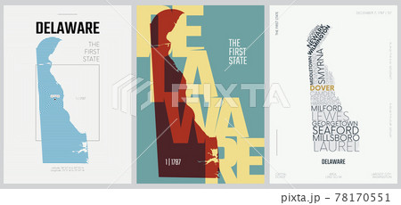 1 of 50 sets, US State Posters with name and Information in 3 Design Styles, Detailed vector art print Delaware map 1 of 50 sets, US State Posters with name and Information in 3 Design Styles, Detailed vector art print Delaware map 78170551