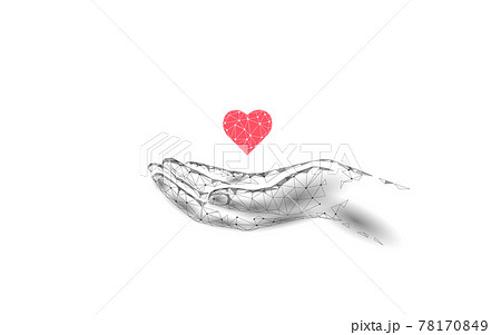Fundraising giving heart symbol money hand. Charity volunteer giving donate social project. Finance funding dark low poly vector illustration 78170849
