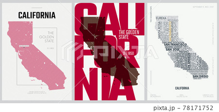 31 of 50 sets, US State Posters with name and Information in 3 Design Styles, Detailed vector art print California map 31 of 50 sets, US State Posters with name and Information in 3 Design Styles, Detailed vector art print California map 78171752